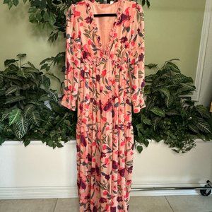 V- Neckline Chiffon Elegant Floral Maxi Dress